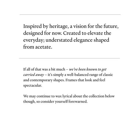 The first collection of Equal Eyewear is inspired by heritage